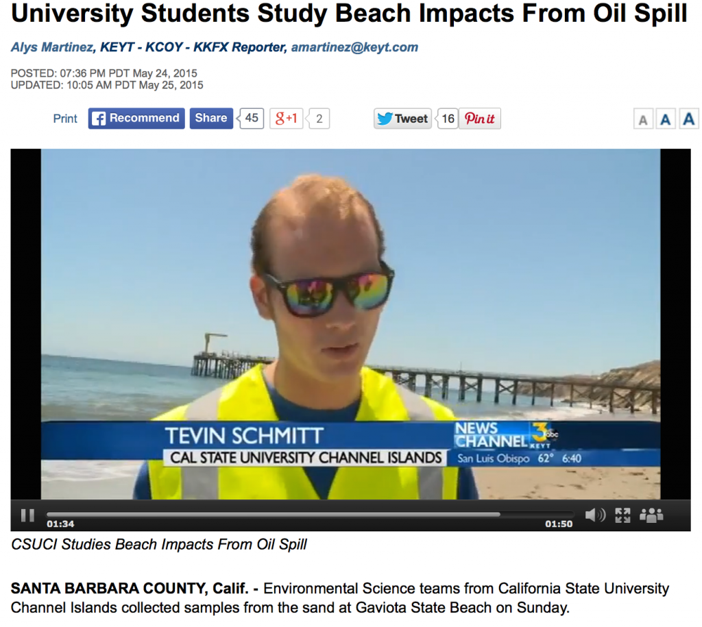 Tevin Schmitt speaking to KEYT3 news at Gaviota Beach on May 23, 2015.