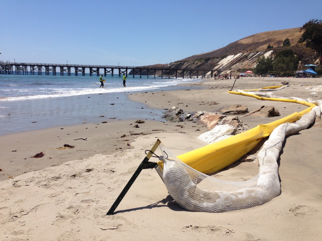 Oil exclusion boom at Gaviota State Beach on May 24, 2015.